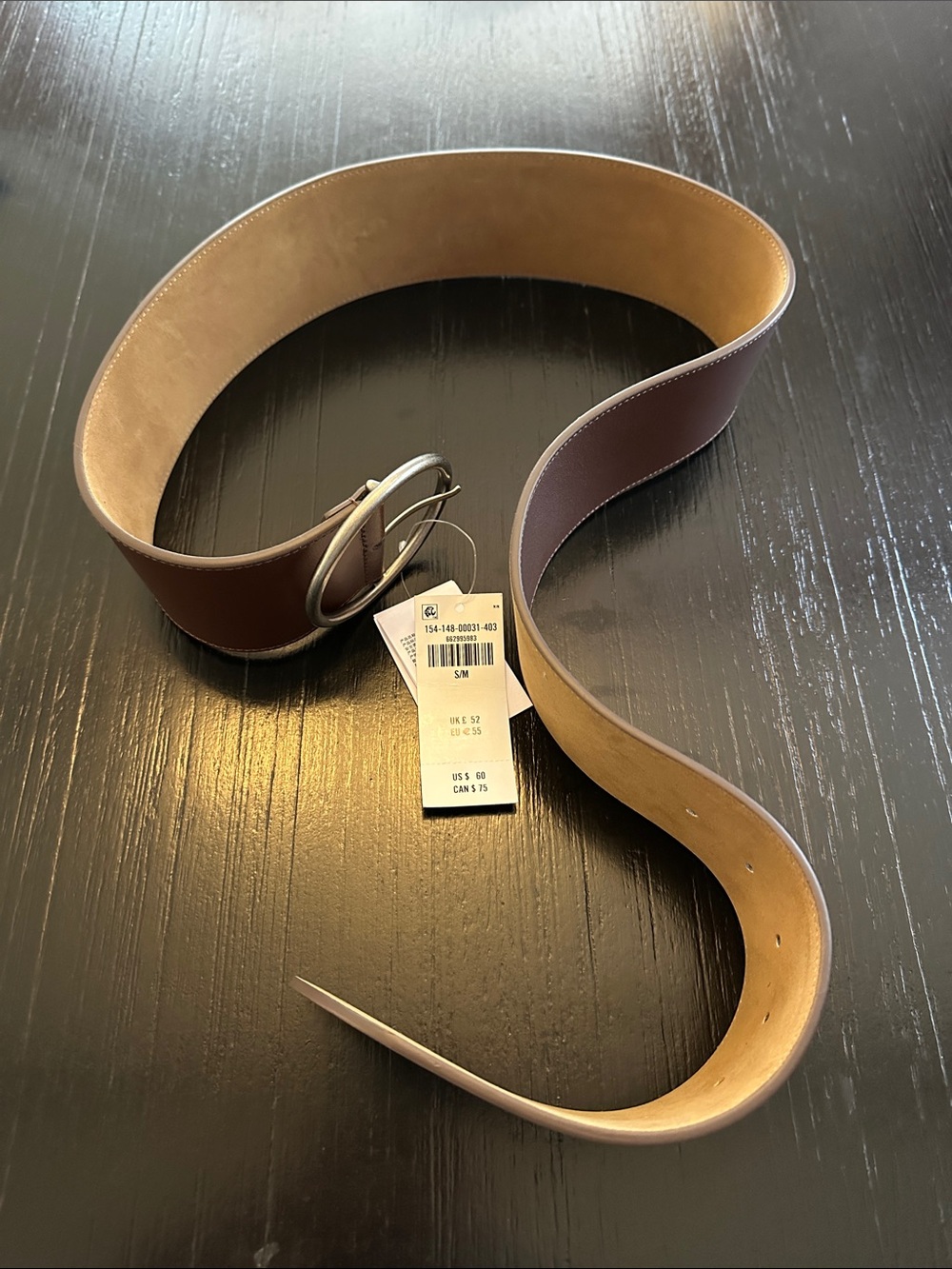 Abercrombie & Fitch Brown Wide Leather Belt with Silver Ring Buckle